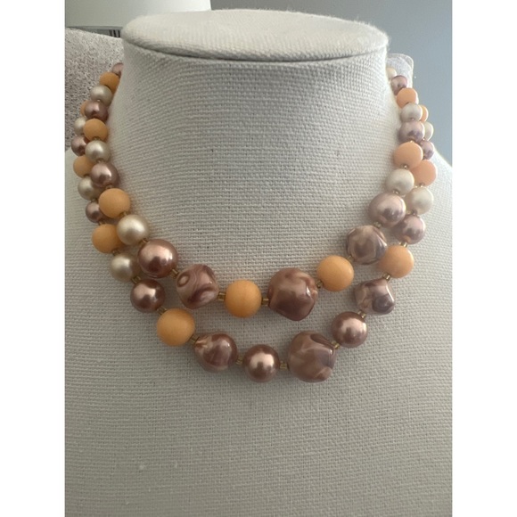 Japan Jewelry - Vintage Japan Double Strand Graduated Bead Gold Tone Necklace